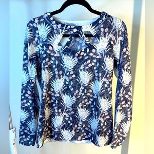 Floral Long Sleeve Top - Blue and White